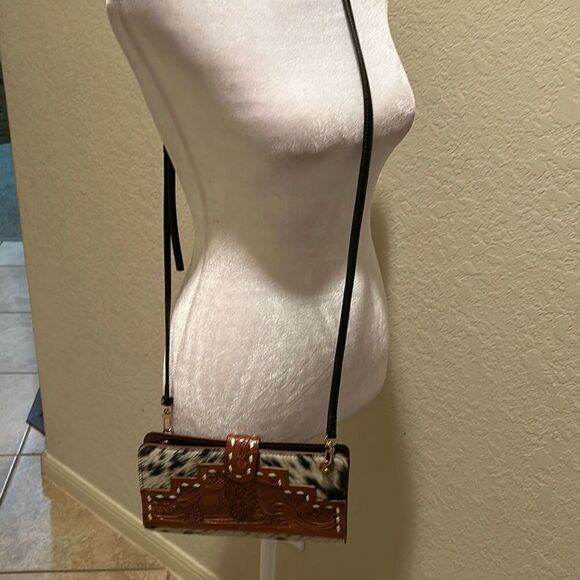 Sexy Little Vintage Handbags - Sexy Little Vintage Leather And Cowhair Western Wallet On Chain Black Brown New
